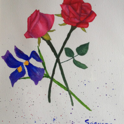 Two roses and an iris
